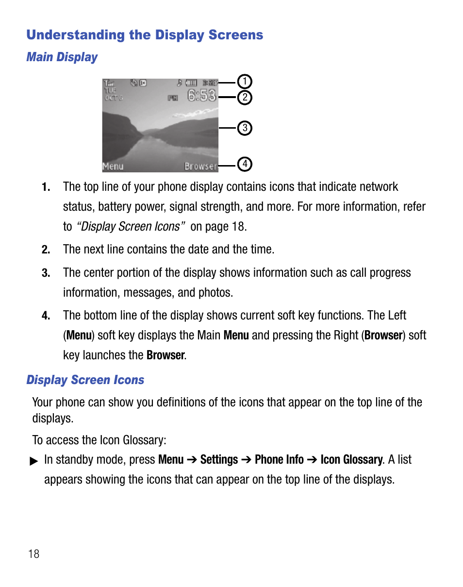 Understanding the display screens | Samsung SCH-R355DAASTT User Manual | Page 22 / 78