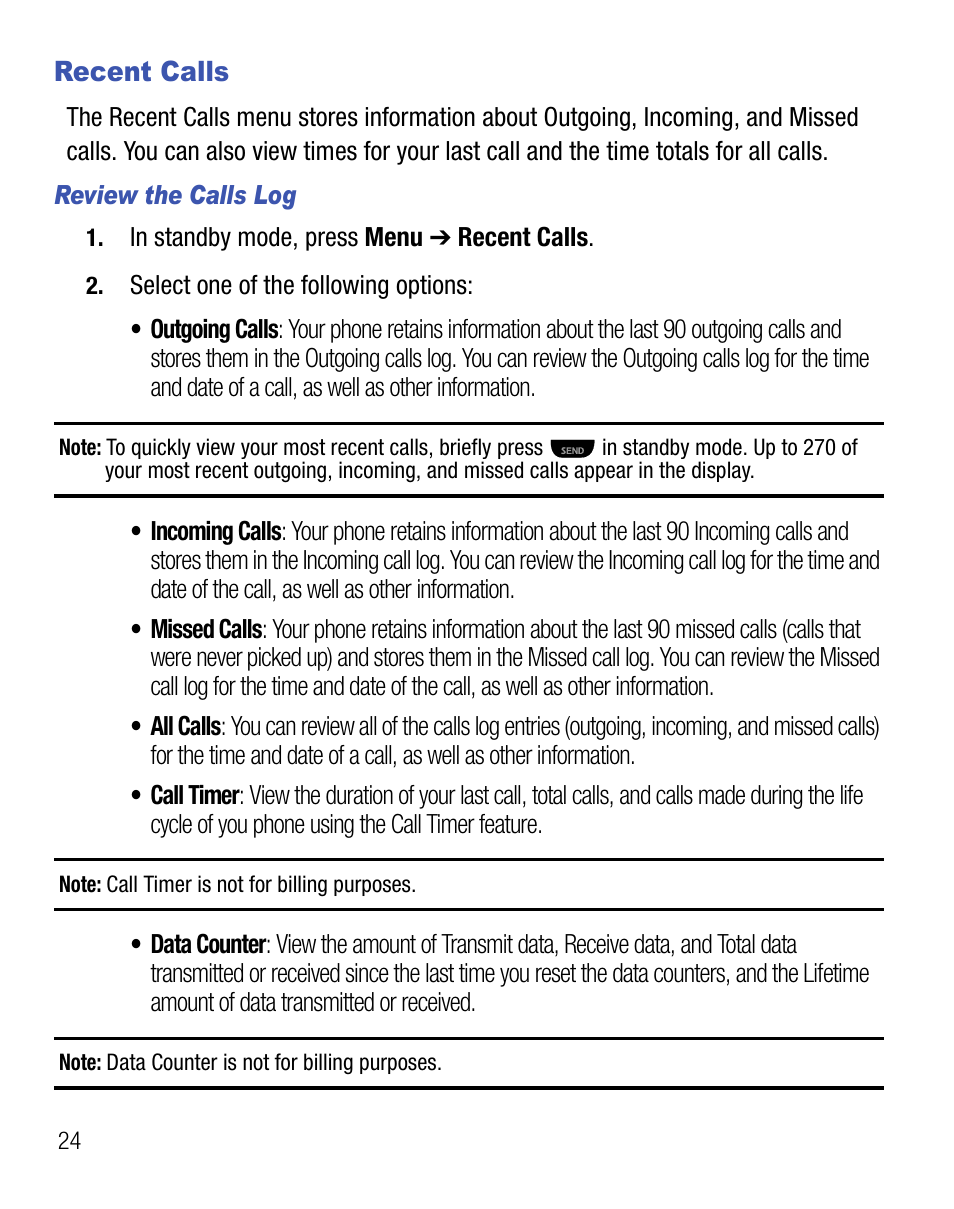 Recent calls | Samsung SCH-R355DAASTT User Manual | Page 28 / 78