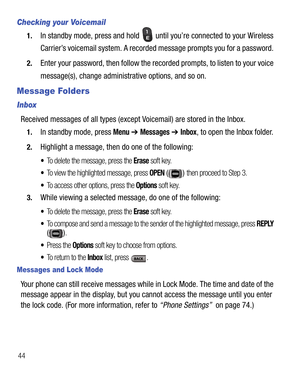 Message folders | Samsung SCH-R355DAASTT User Manual | Page 48 / 78
