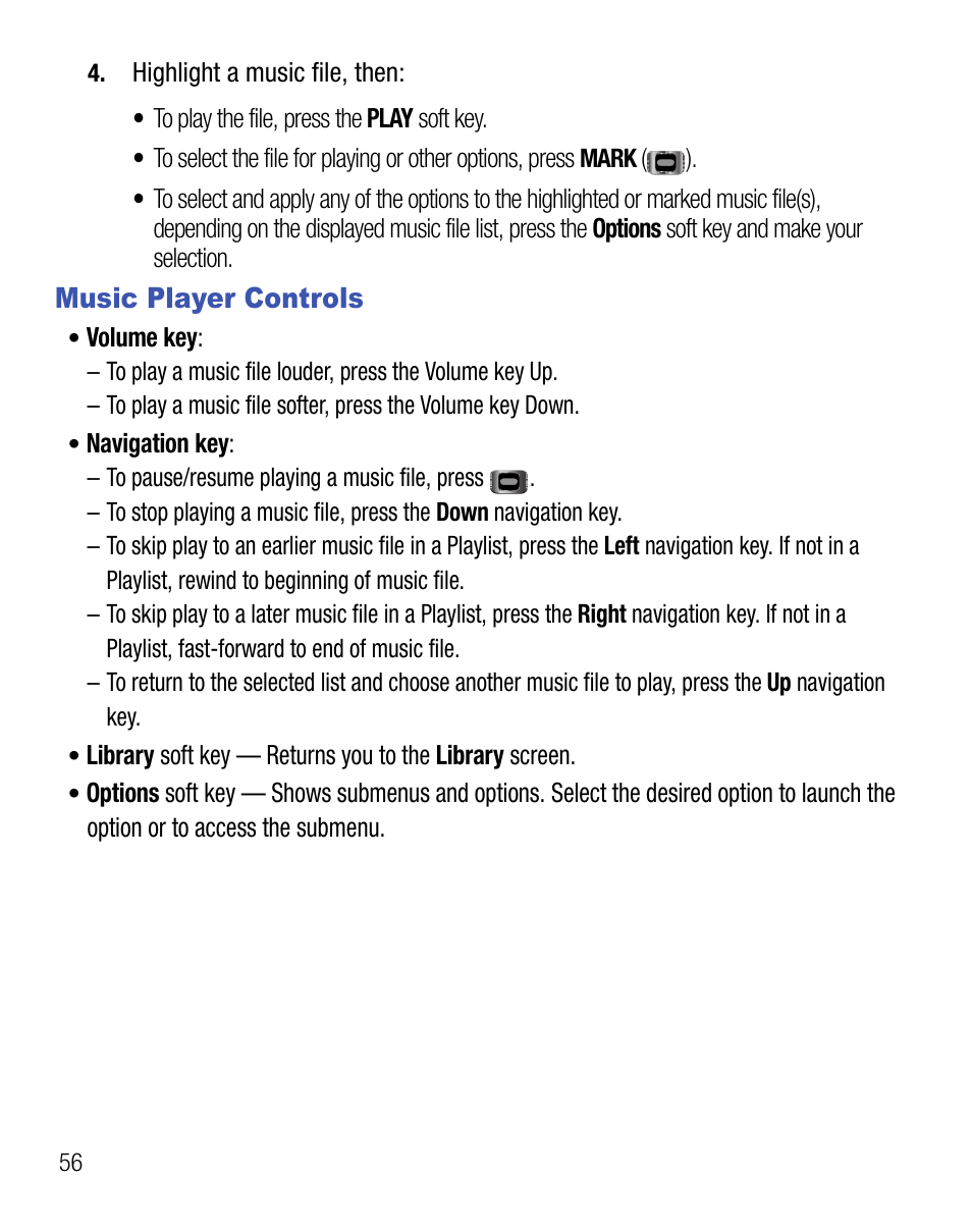 Music player controls | Samsung SCH-R355DAASTT User Manual | Page 60 / 78