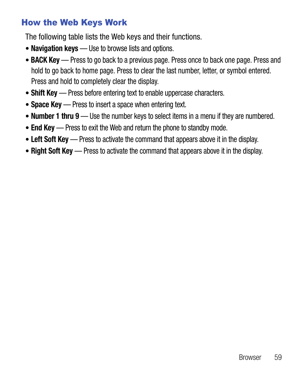 How the web keys work | Samsung SCH-R355DAASTT User Manual | Page 63 / 78