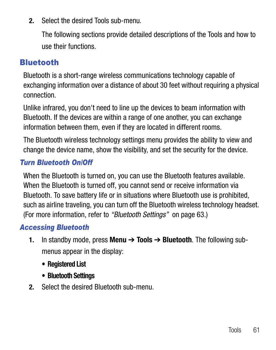 Bluetooth | Samsung SCH-R355DAASTT User Manual | Page 65 / 78