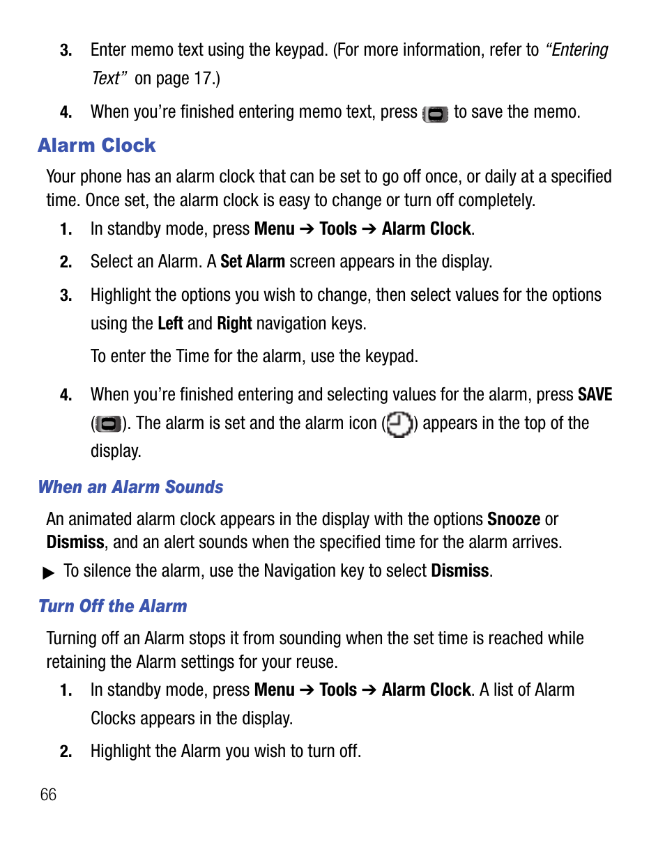 Alarm clock | Samsung SCH-R355DAASTT User Manual | Page 70 / 78