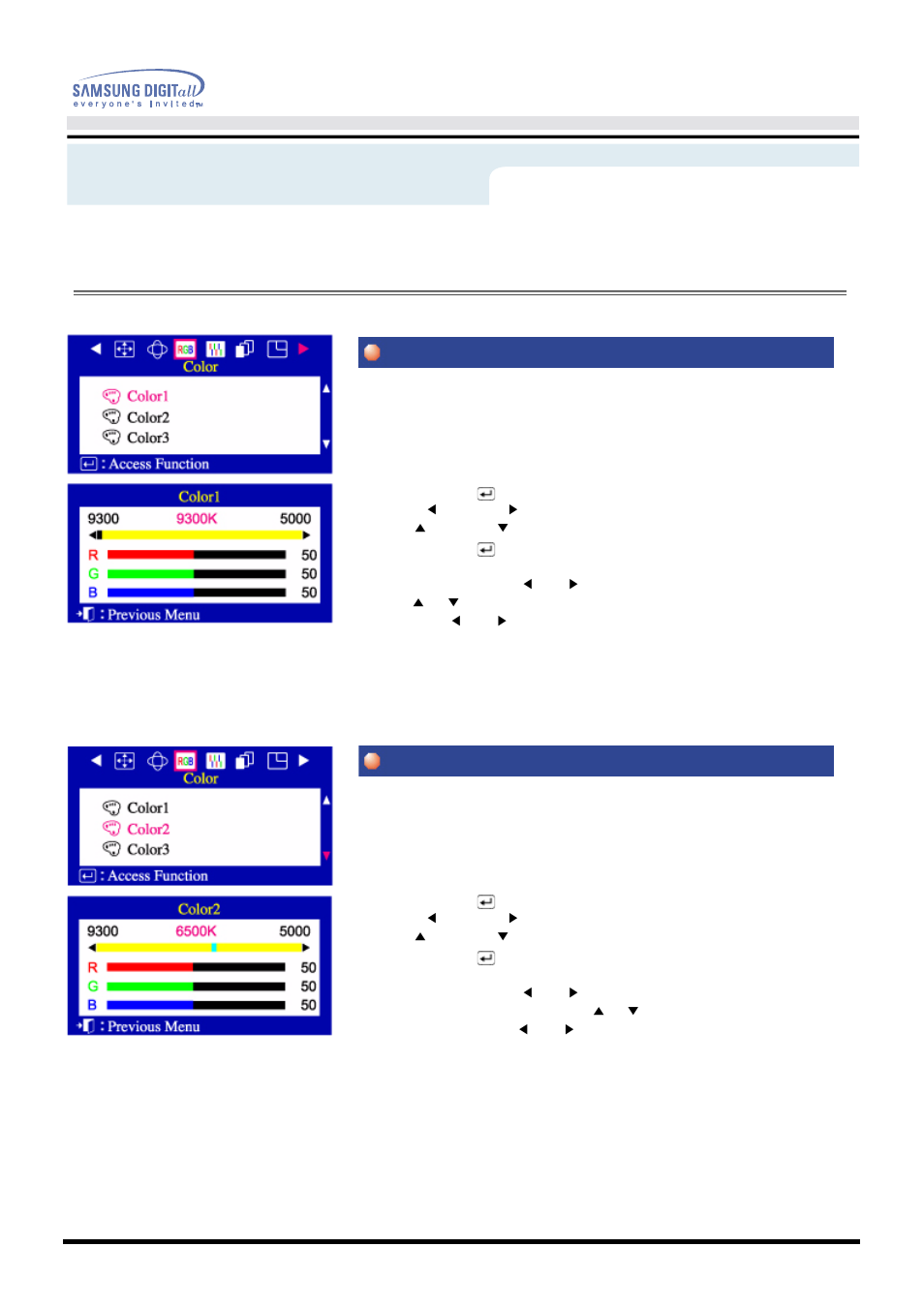 On-screen display, Color1 color2, User’s manual 30 | Menu, How to adjust | Samsung AN19MS9U-EDC User Manual | Page 32 / 74