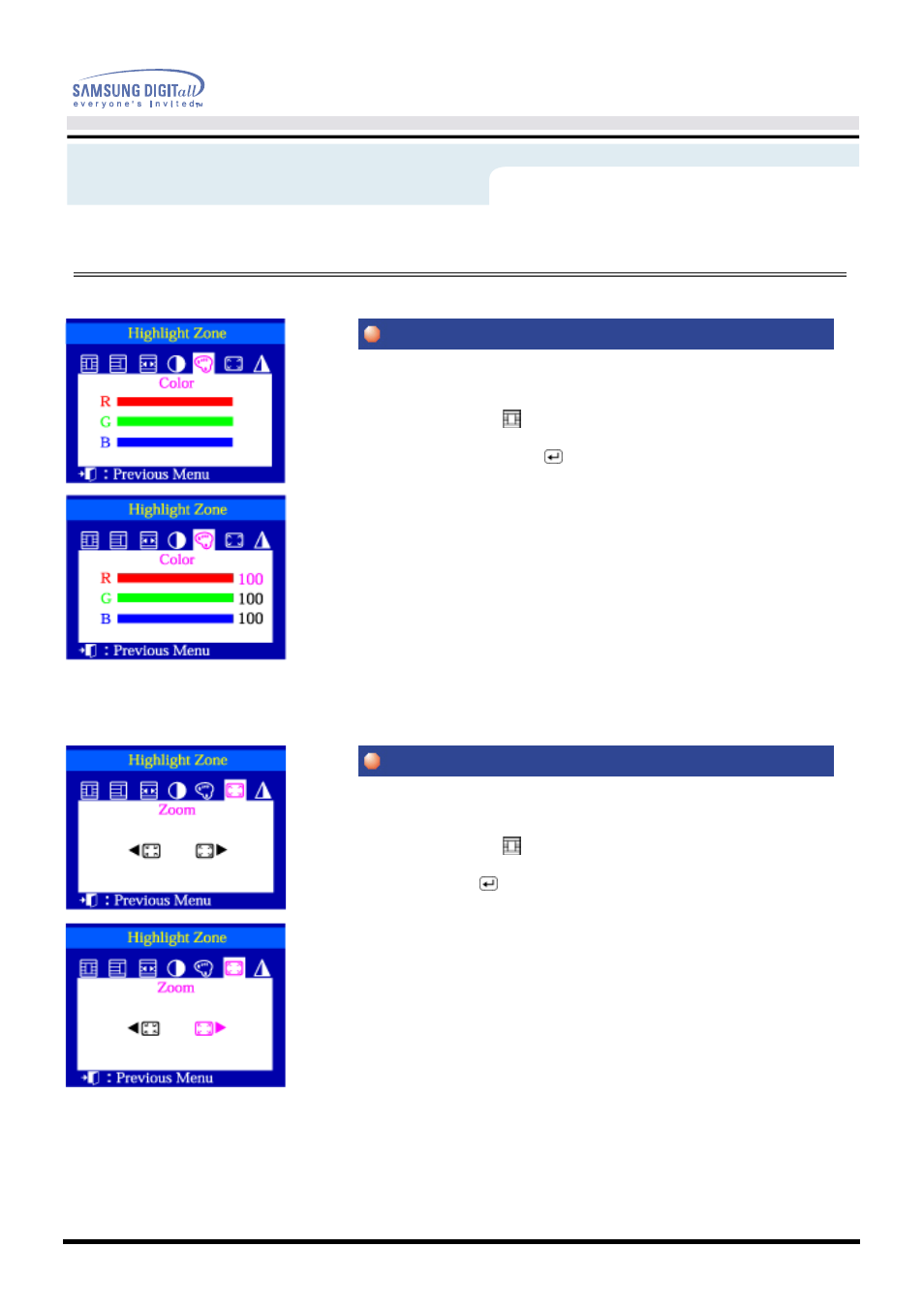 On-screen display, Color zoom, User’s manual 40 | Samsung AN19MS9U-EDC User Manual | Page 42 / 74
