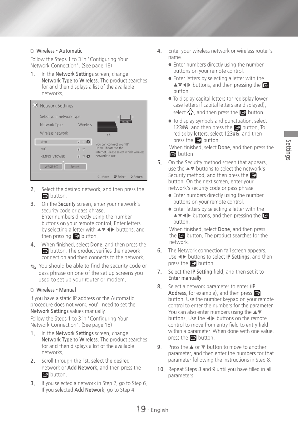 Settings | Samsung HT-HM55-ZA User Manual | Page 19 / 47