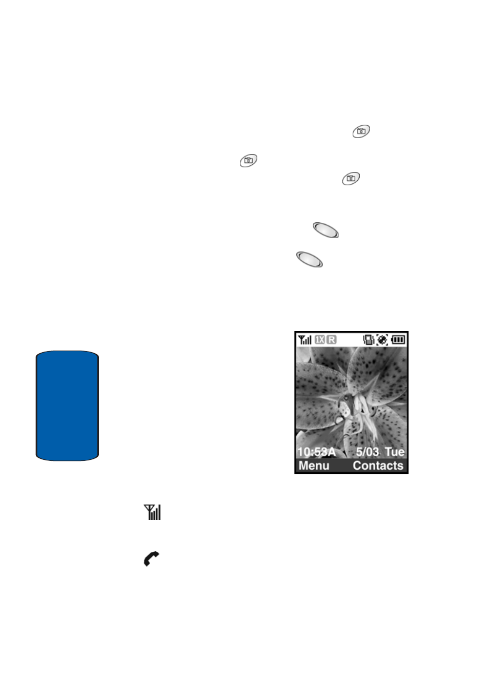 Camera key, Volume keys, Understanding the display | Display screen icons | Samsung SCH-A670ZSUXAR User Manual | Page 22 / 234