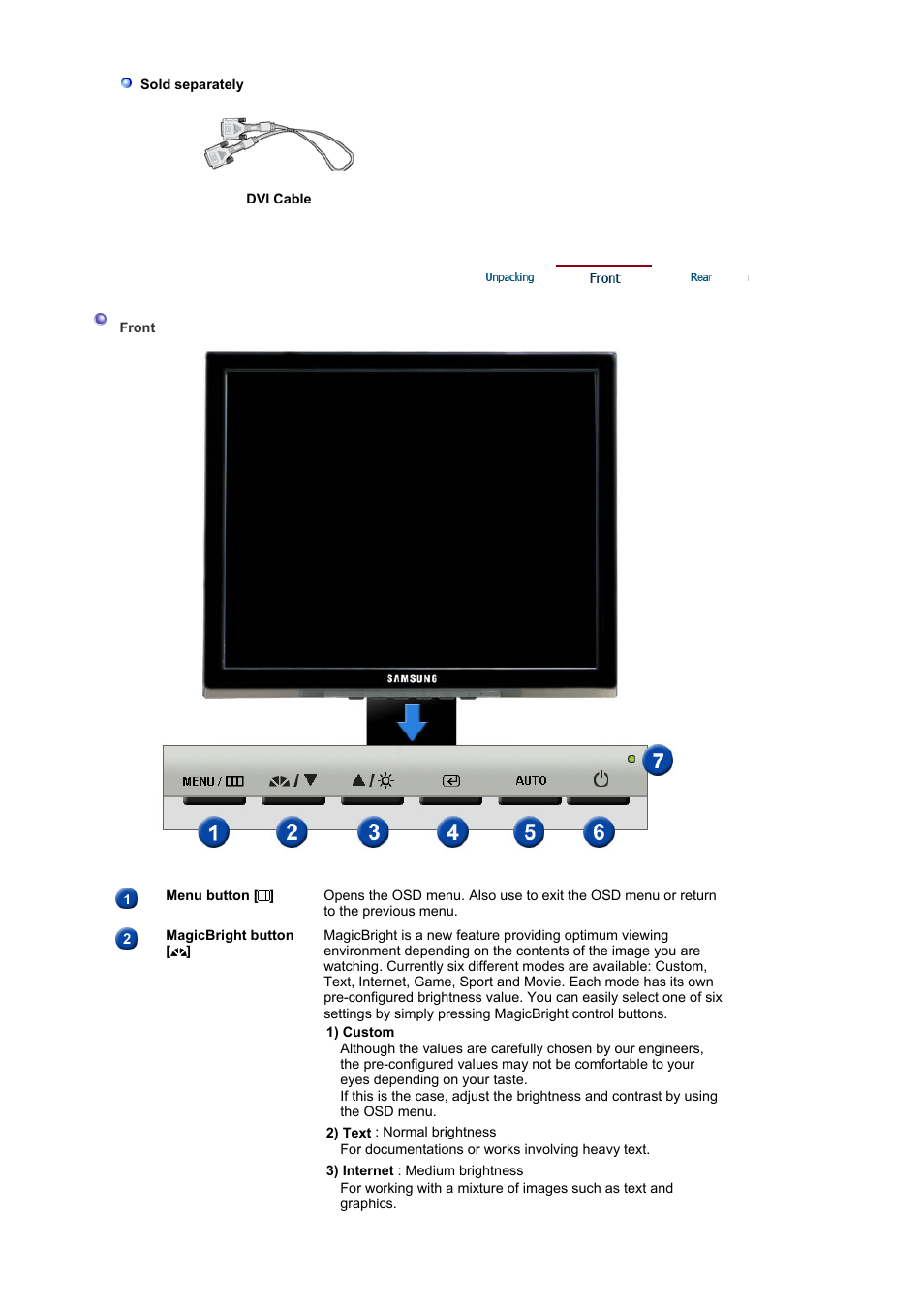 Front | Samsung BI19BSSB User Manual | Page 9 / 69