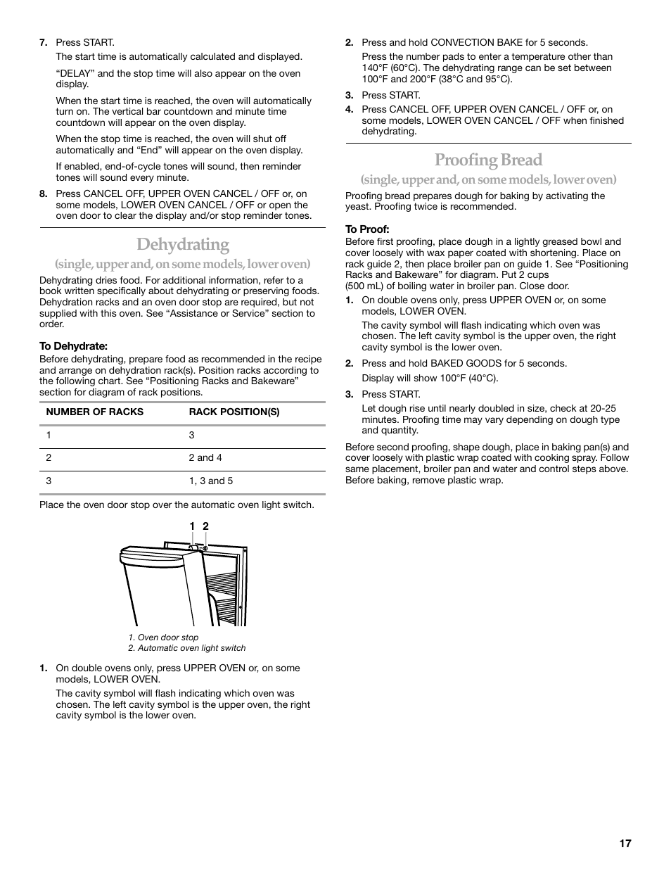 Dehydrating, Proofing bread | KITCHENAID KEBC107 User Manual | Page 17 / 24