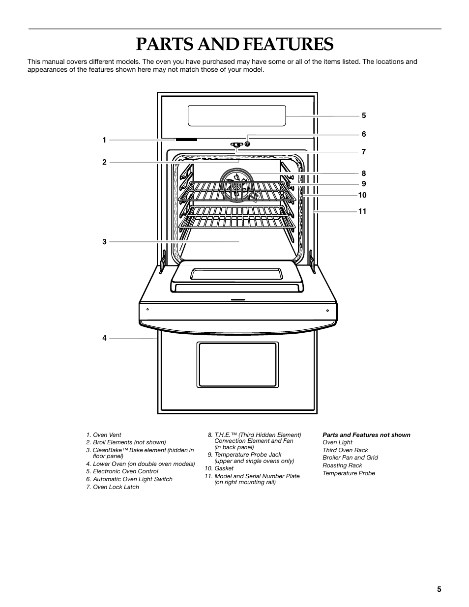 Parts and features | KITCHENAID KEBC107 User Manual | Page 5 / 24