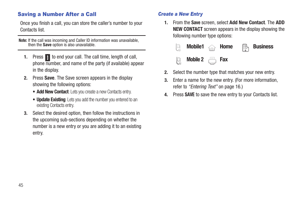 Saving a number after a call | Samsung SCH-R380ZKAMTR User Manual | Page 48 / 128