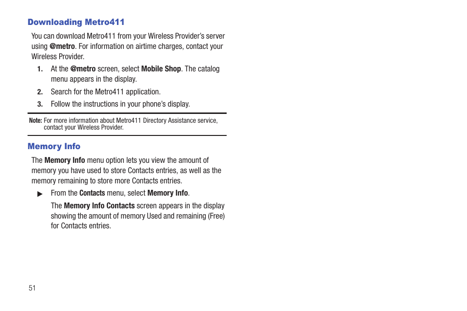 Downloading metro411 memory info | Samsung SCH-R380ZKAMTR User Manual | Page 54 / 128