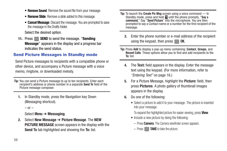 Send picture messages in standby mode | Samsung SCH-R380ZKAMTR User Manual | Page 62 / 128