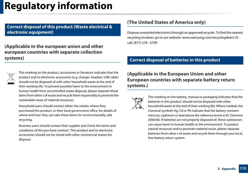 Regulatory information | Samsung SCX-4729FW-XAA User Manual | Page 115 / 317