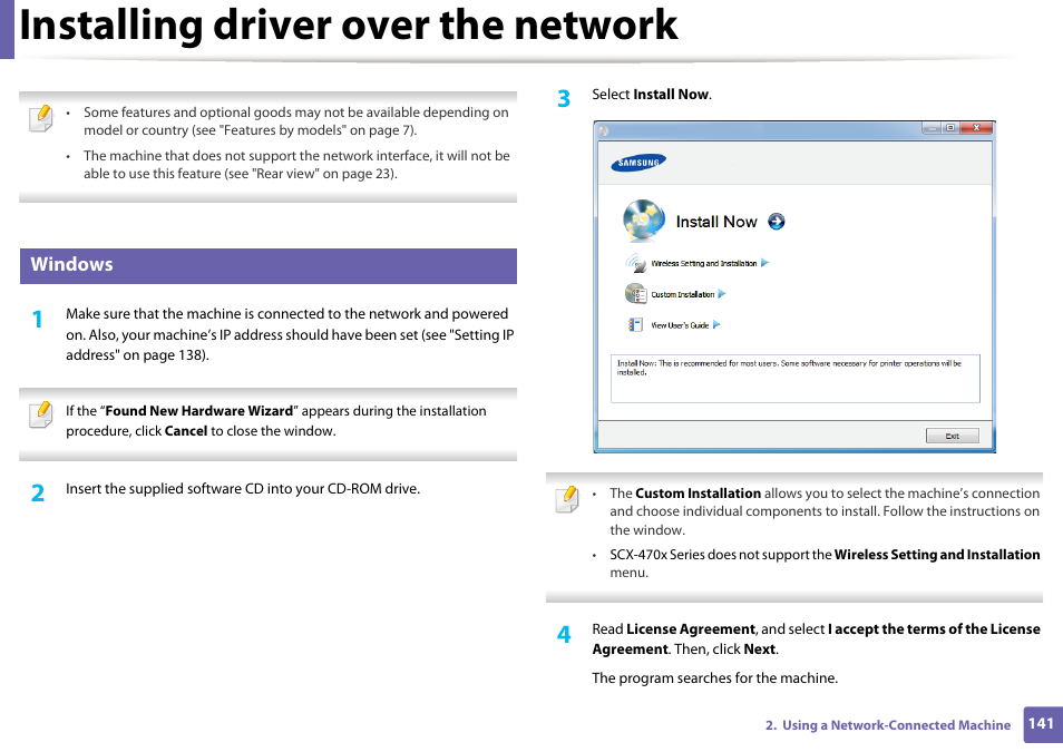 Installing driver over the network, Windows | Samsung SCX-4729FW-XAA User Manual | Page 141 / 317