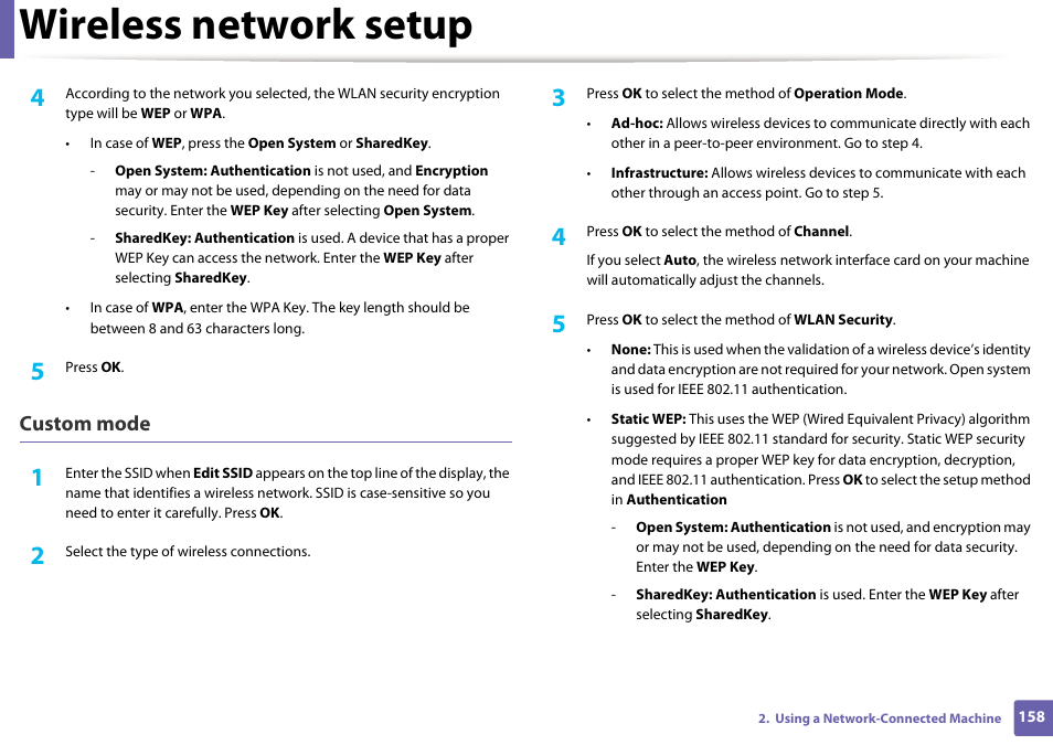Wireless network setup | Samsung SCX-4729FW-XAA User Manual | Page 158 / 317