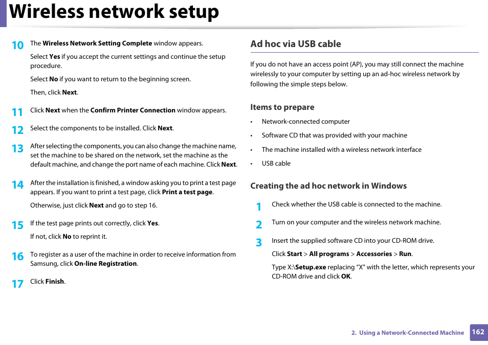 Wireless network setup | Samsung SCX-4729FW-XAA User Manual | Page 162 / 317