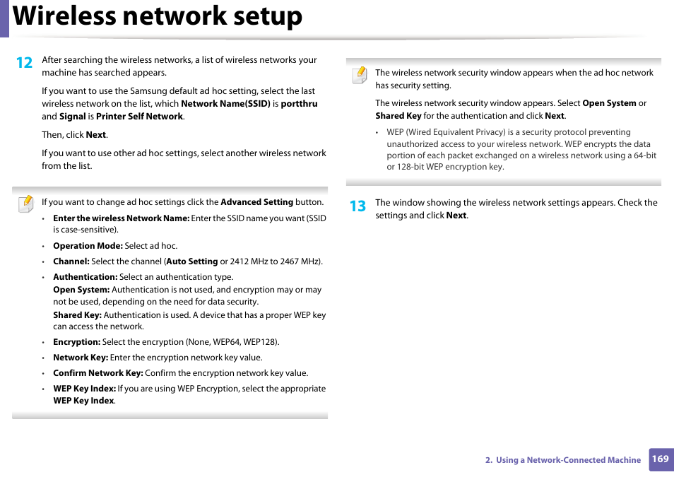 Wireless network setup | Samsung SCX-4729FW-XAA User Manual | Page 169 / 317