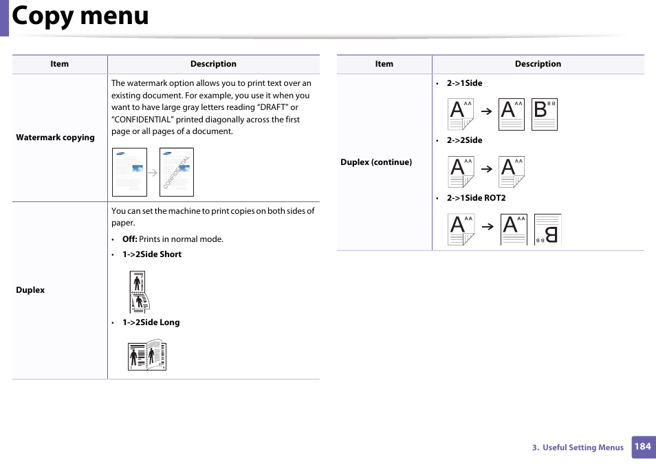 Copy menu | Samsung SCX-4729FW-XAA User Manual | Page 184 / 317