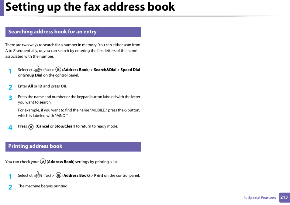 Setting up the fax address book | Samsung SCX-4729FW-XAA User Manual | Page 213 / 317