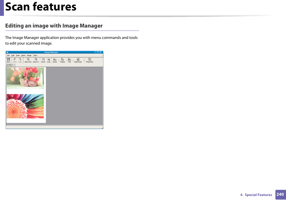 Scan features | Samsung SCX-4729FW-XAA User Manual | Page 240 / 317