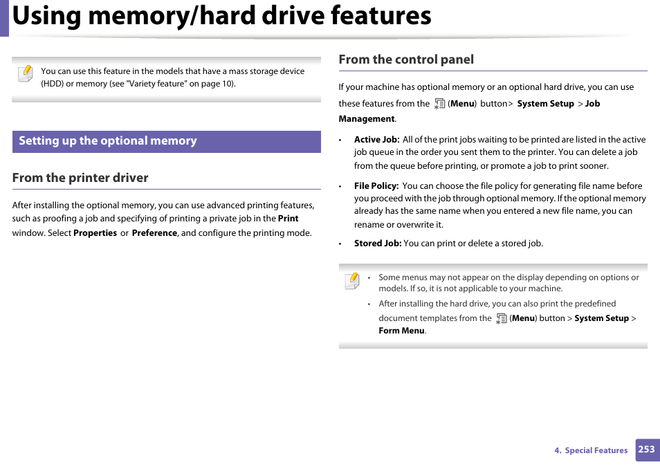 Using memory/hard drive features | Samsung SCX-4729FW-XAA User Manual | Page 253 / 317