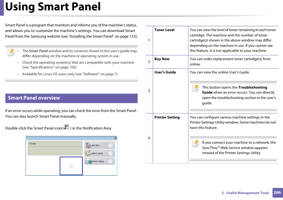 Using smart panel, Smart panel overview | Samsung SCX-4729FW-XAA User Manual | Page 266 / 317