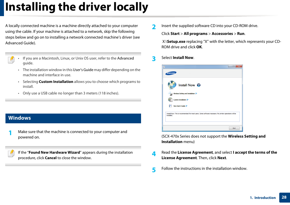 Installing the driver locally, Windows | Samsung SCX-4729FW-XAA User Manual | Page 28 / 317