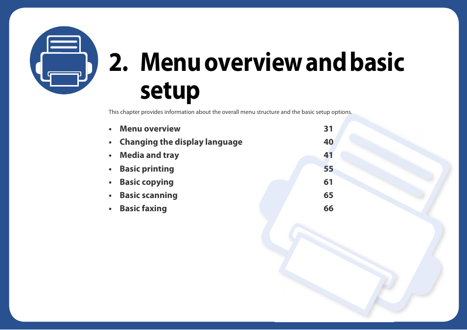 Menu overview and basic setup | Samsung SCX-4729FW-XAA User Manual | Page 30 / 317