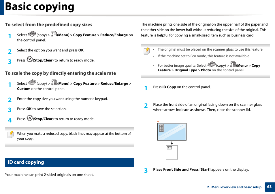 Basic copying, Id card copying | Samsung SCX-4729FW-XAA User Manual | Page 63 / 317