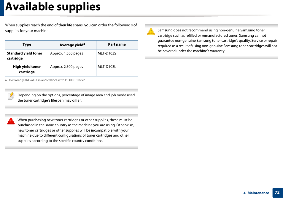 Available supplies | Samsung SCX-4729FW-XAA User Manual | Page 72 / 317