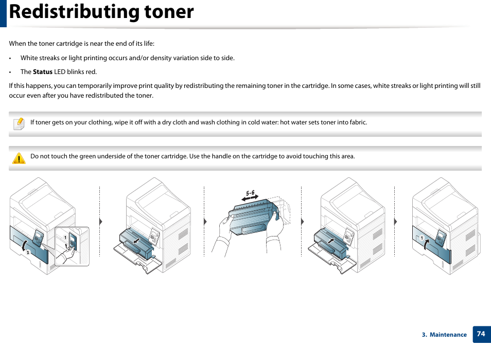 Redistributing toner | Samsung SCX-4729FW-XAA User Manual | Page 74 / 317