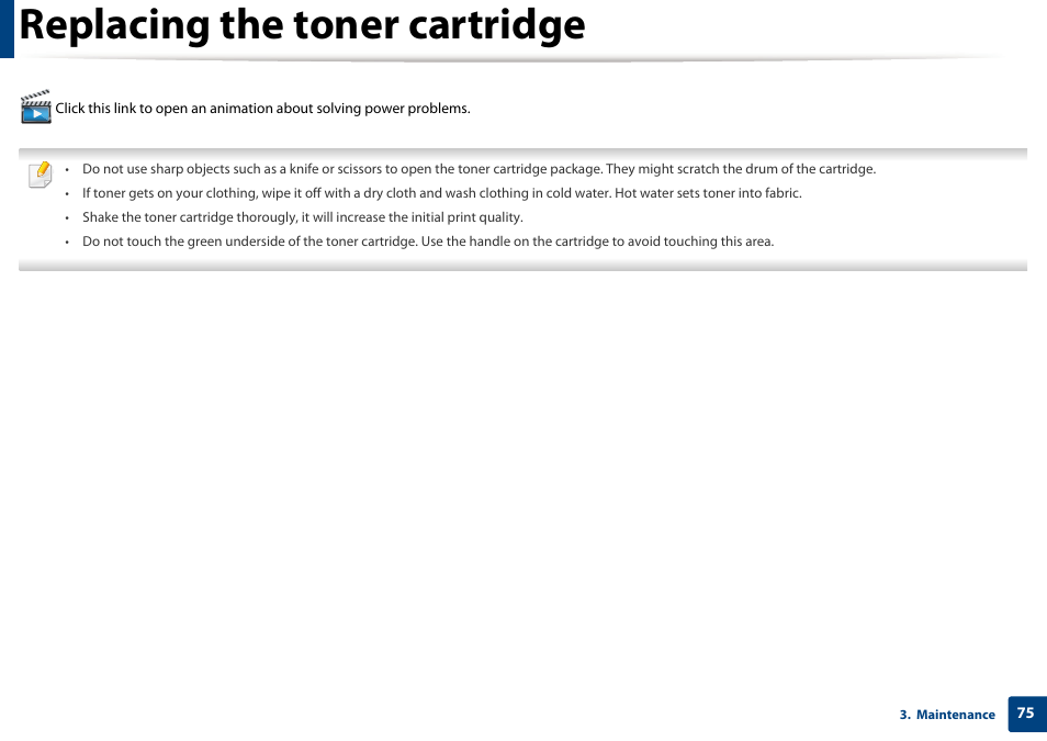 Replacing the toner cartridge | Samsung SCX-4729FW-XAA User Manual | Page 75 / 317