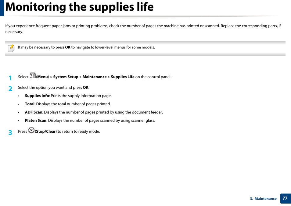 Monitoring the supplies life | Samsung SCX-4729FW-XAA User Manual | Page 77 / 317
