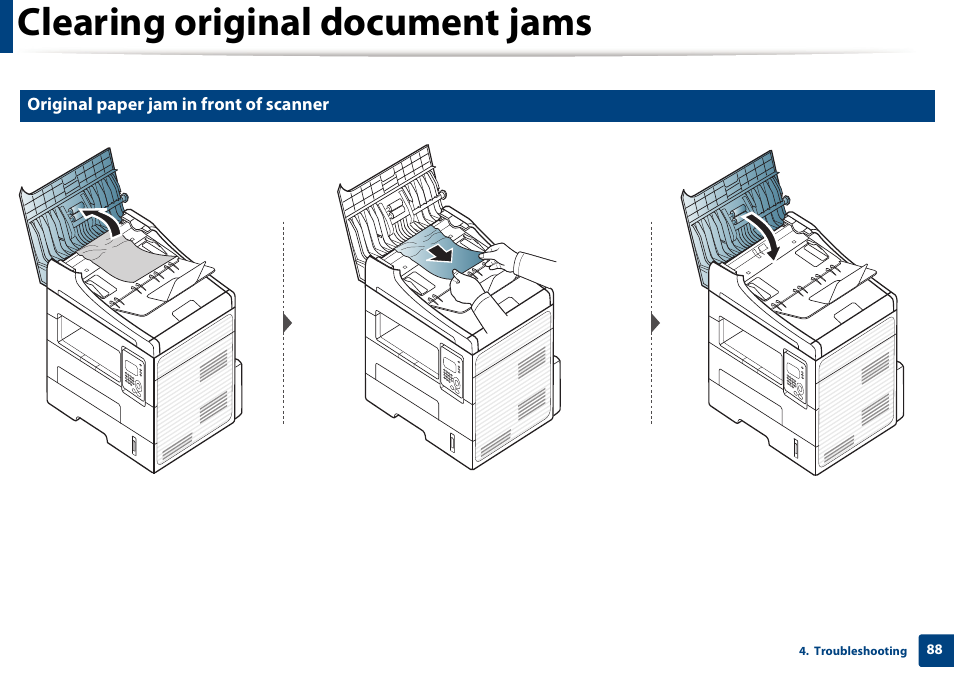 Clearing original document jams | Samsung SCX-4729FW-XAA User Manual | Page 88 / 317