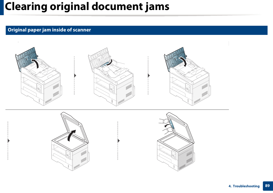 Clearing original document jams | Samsung SCX-4729FW-XAA User Manual | Page 89 / 317