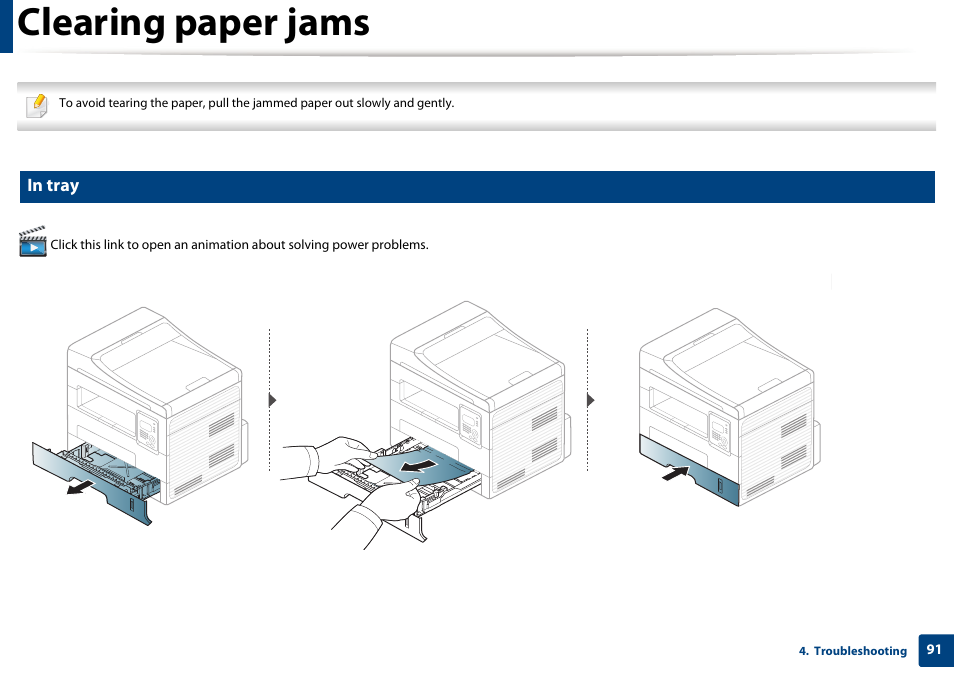 Clearing paper jams | Samsung SCX-4729FW-XAA User Manual | Page 91 / 317