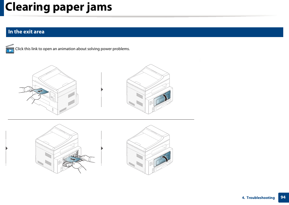 Clearing paper jams | Samsung SCX-4729FW-XAA User Manual | Page 94 / 317