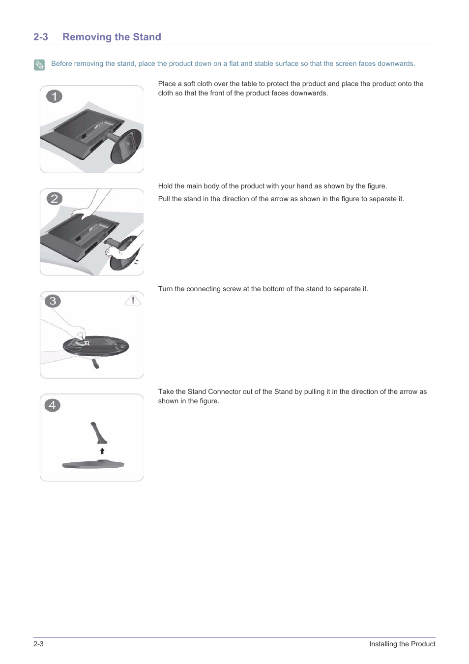 3 removing the stand, Removing the stand -3 | Samsung LS24LRZKUV-ZA User Manual | Page 14 / 44