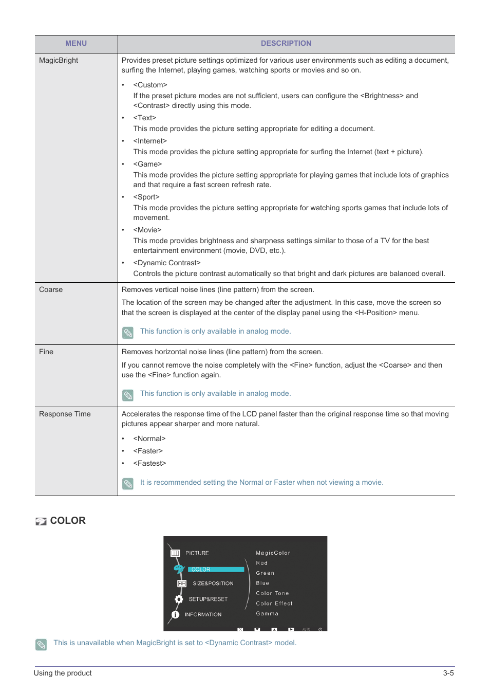 Color | Samsung LS24LRZKUV-ZA User Manual | Page 27 / 44