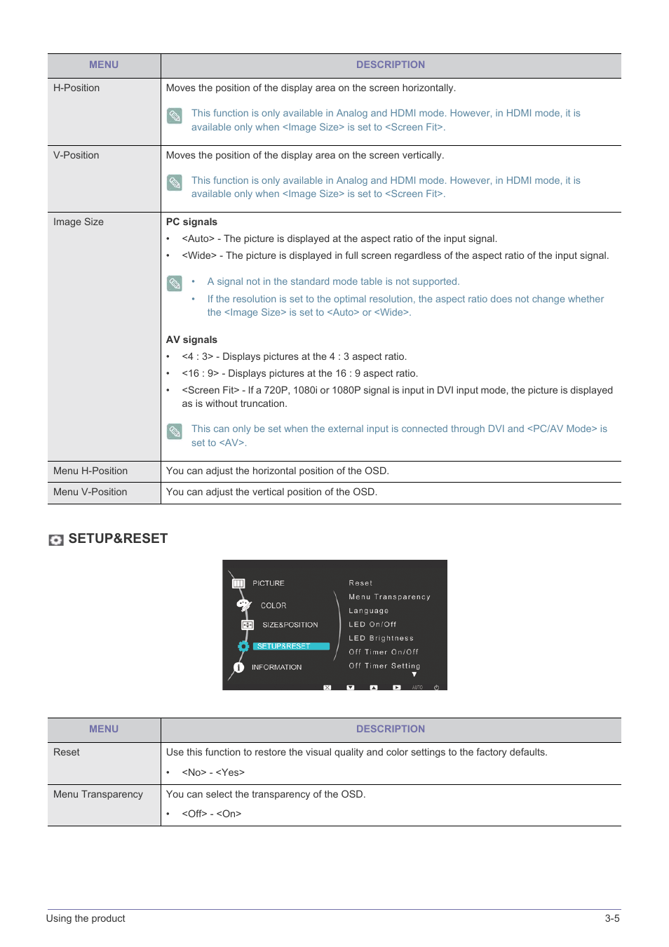 Setup&reset | Samsung LS24LRZKUV-ZA User Manual | Page 29 / 44