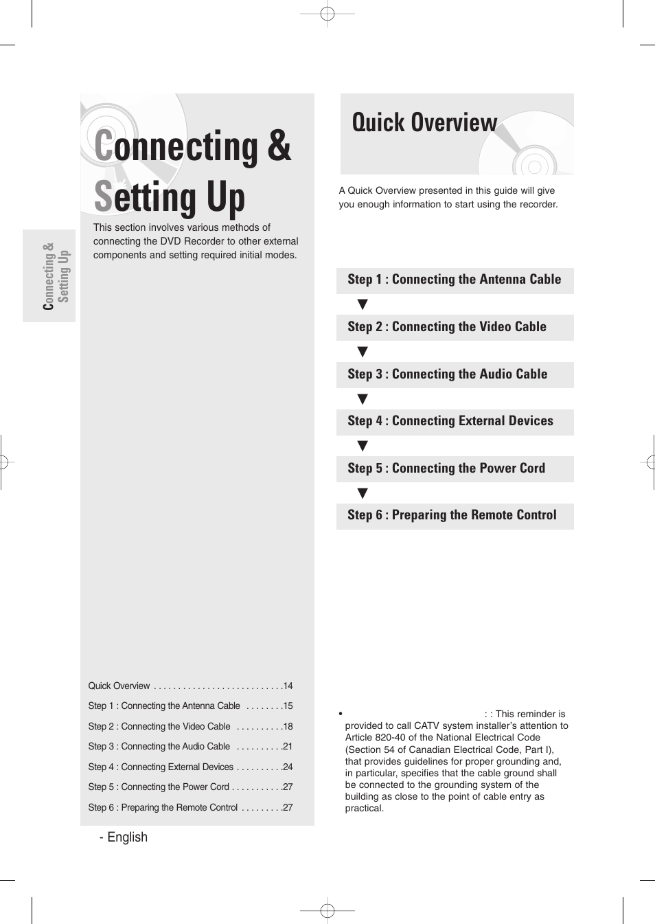 Connecting & setting up, Quick overview, Connecting & s etting up | Samsung DVD-R129-XAA User Manual | Page 14 / 98