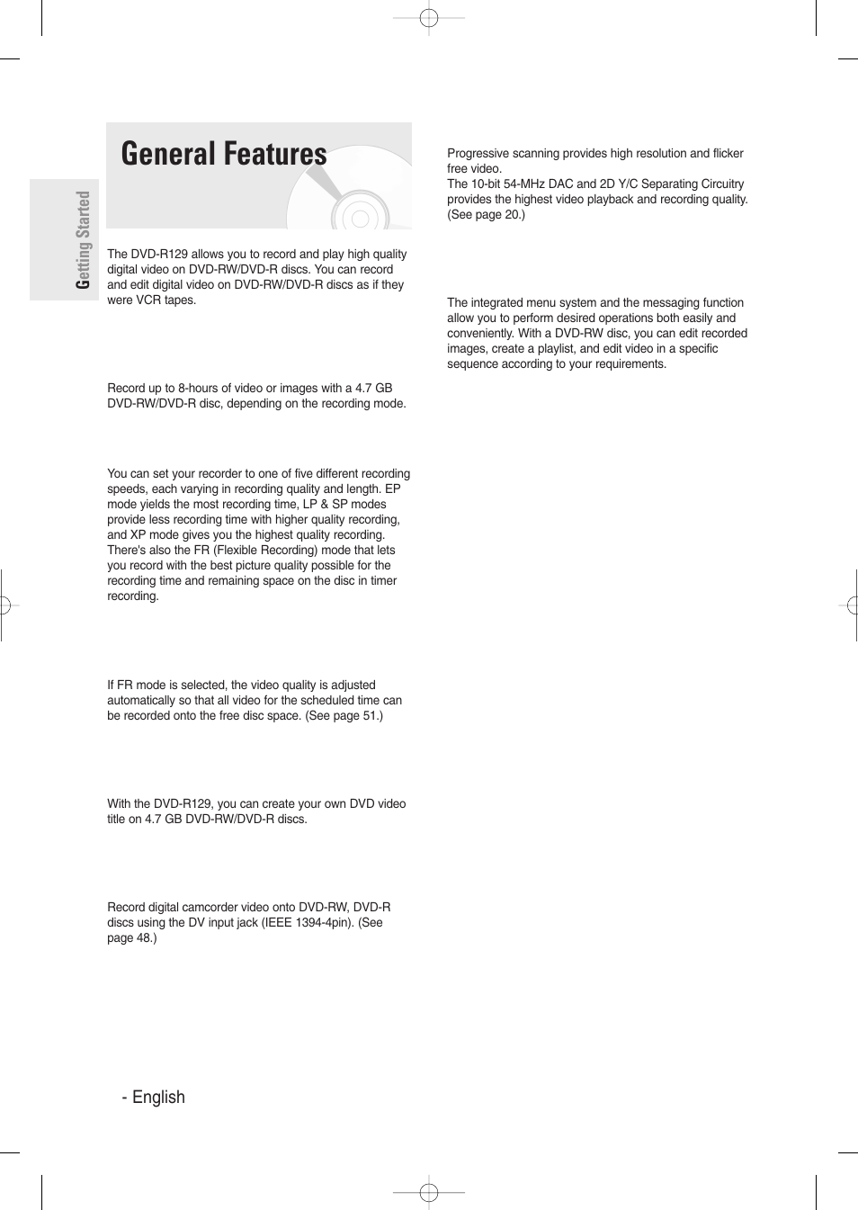 General features | Samsung DVD-R129-XAA User Manual | Page 8 / 98