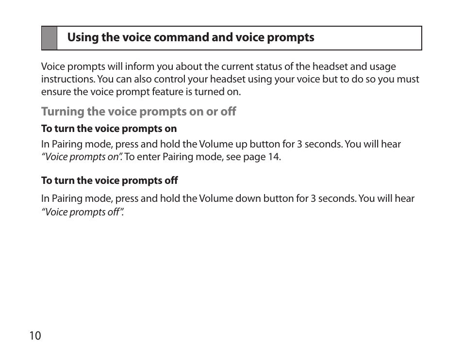 Using the voice command and voice prompts | Samsung BHM6000NDACSTA User Manual | Page 12 / 71