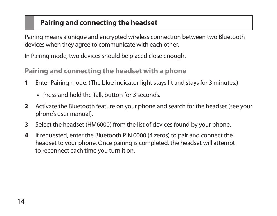 Pairing and connecting the headset | Samsung BHM6000NDACSTA User Manual | Page 16 / 71