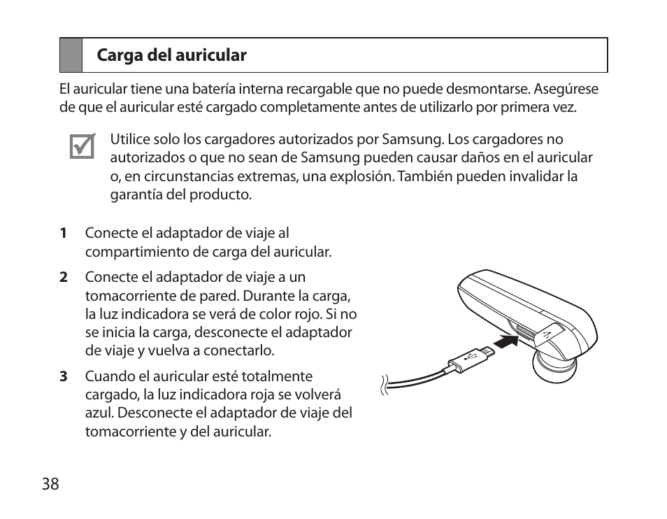 Carga del auricular | Samsung BHM6000NDACSTA User Manual | Page 40 / 71