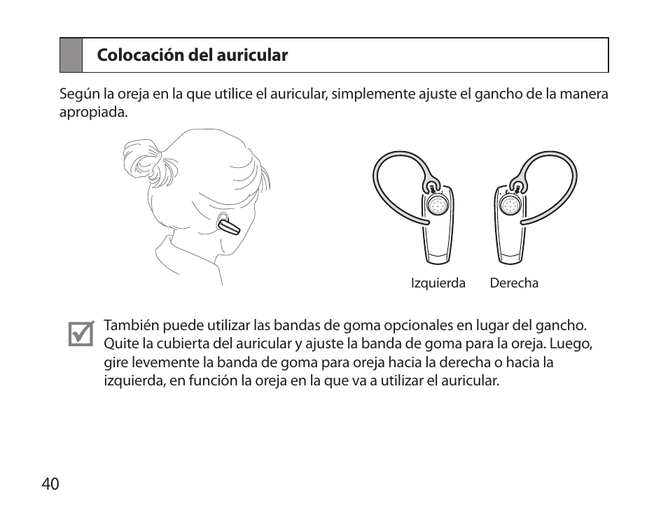 Colocación del auricular | Samsung BHM6000NDACSTA User Manual | Page 42 / 71