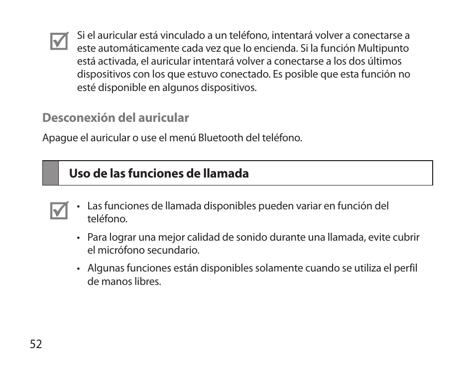 Uso de las funciones de llamada | Samsung BHM6000NDACSTA User Manual | Page 54 / 71