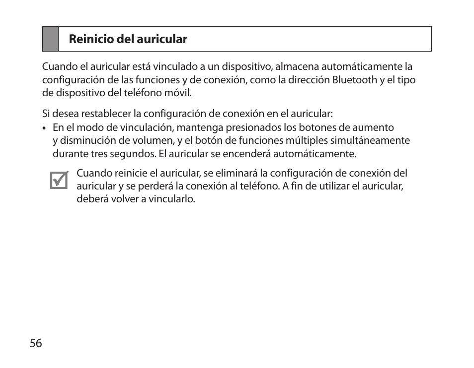 Reinicio del auricular | Samsung BHM6000NDACSTA User Manual | Page 58 / 71