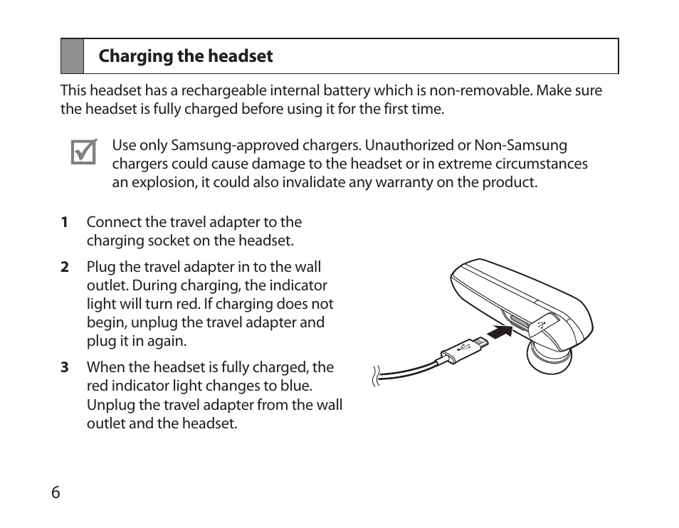 Charging the headset | Samsung BHM6000NDACSTA User Manual | Page 8 / 71